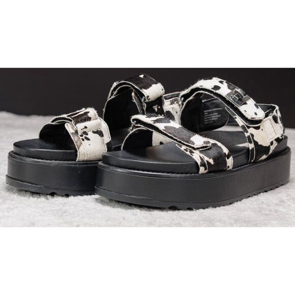 Steve Madden BigMona Black White Cow Print Platform Sandals Womens Size 10 - Picture 14 of 15